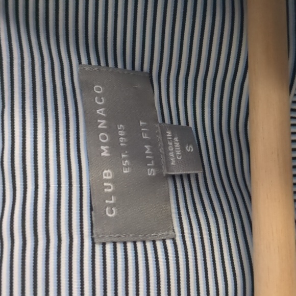 Club Monaco, Small Slim Fit Button Down Shirt, Blue, White, Black Stripes - Picture 2 of 4